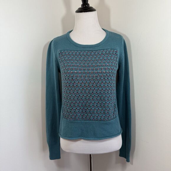 Sundance Sweater S Silk Blend Crochet Knit Boho Teal 90s Classic Quiet Luxury - Picture 1 of 10